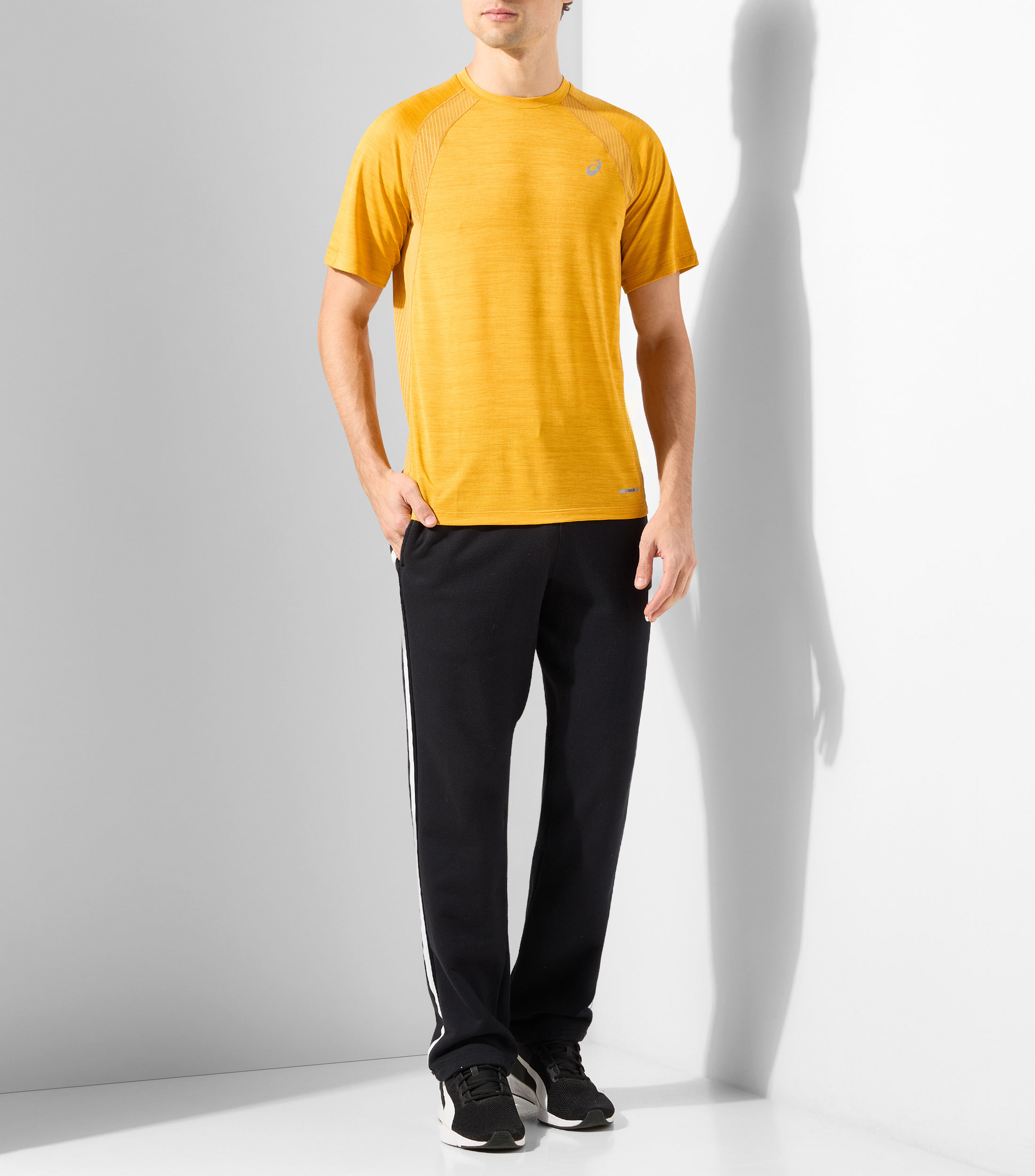 Playera para correr cuello redondo manga corta jaspeada Hombre